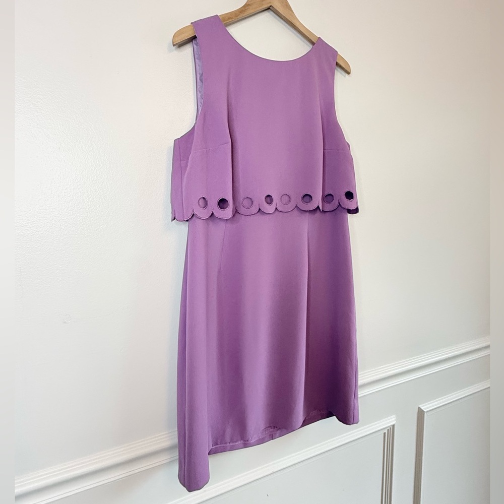 Trina Turk Purple Posey Scalloped Overlay Flounce Sheath Dress - Picture 6 of 10